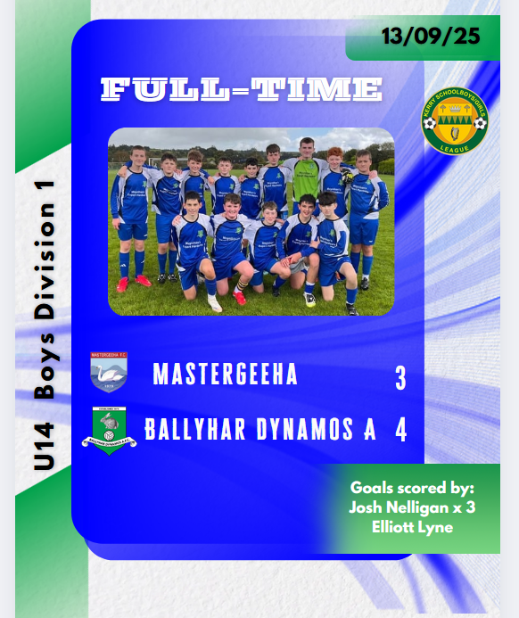 U14 Boys Division 1: Mastergeeha 3 - Ballyhar Dynamos 4